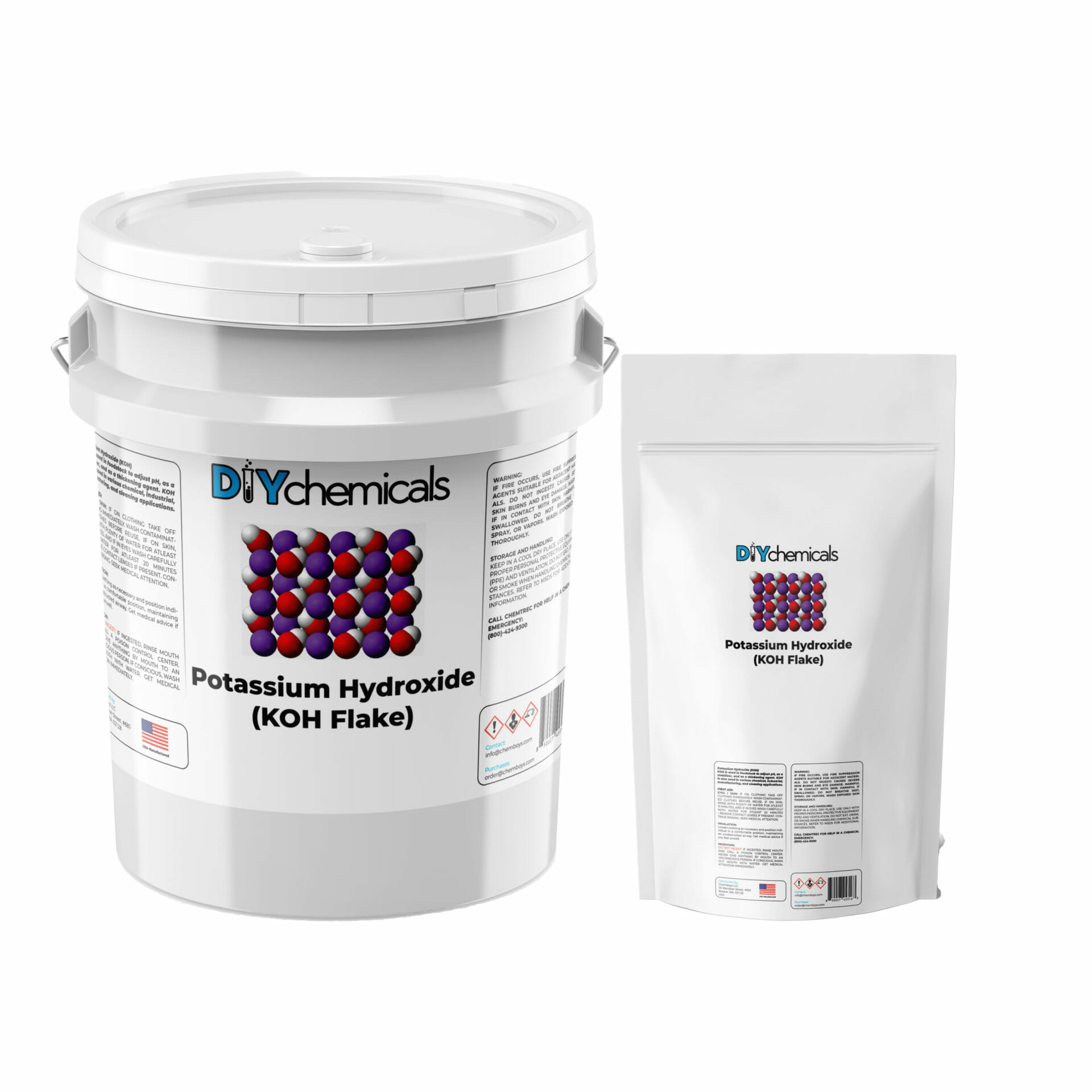 Potassium Hydroxide Flakes KOH, Caustic Potash Anhydrous KOH Dry - 8 lbs -  4 x 2lb Bottles